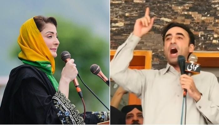This collage shows Punjab Chief Minister Maryam Nawaz (left) and PPP Chairman Bilawal Bhutto-Zardari. — FaceboookTheMaryamNSharif/Geo News