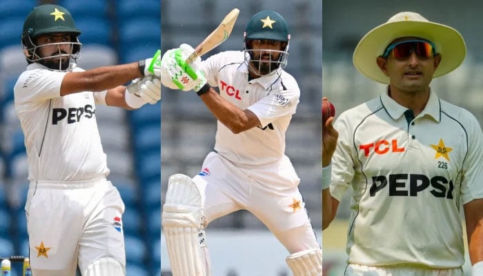 (From left to right) Pakistans Test captain Babar Azam, Shan Masood and fast bowler Mohammad Abbas. — AFP/PCB