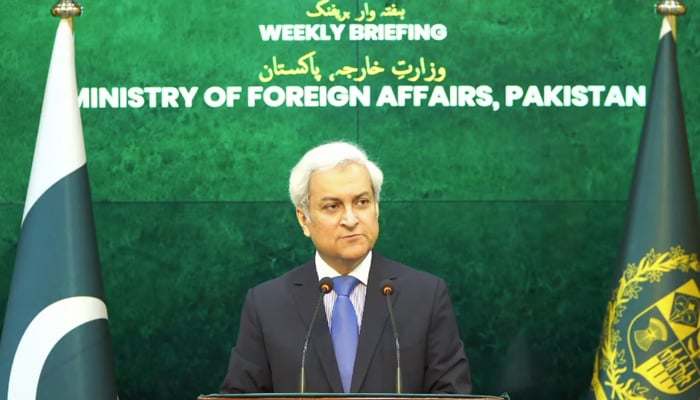 Foreign Office spokesperson Tahir Hussain Andrabi speaks during the weekly press briefing at the Ministry of Foreign Affairs, Islamabad, on July 30, 2026. — Screengrab via Truth Wire