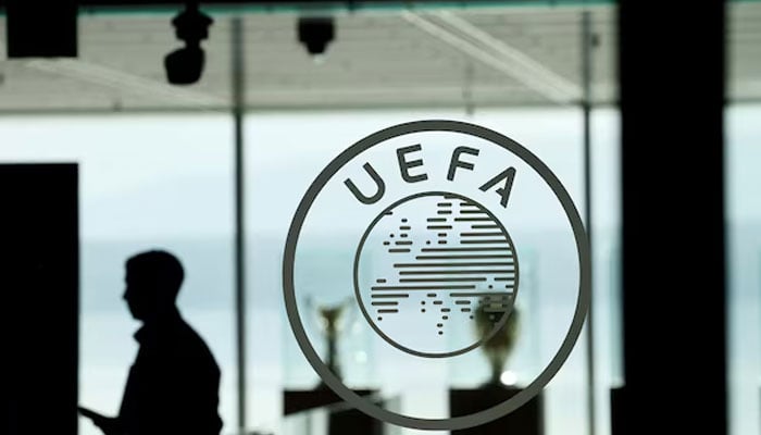 The UEFA logo is pictured at the headquarters in Nyon, Switzerland. — Reuters