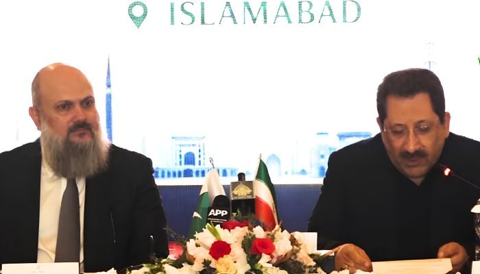 Commerce Minister Jam Kamal Khan (left) and Iranian Minister Mohammad Atabak co-chair the 10th Pakistan-Iran Joint Trade Committee meeting in Islamabad on August 4, 2026. — Radio Pakistan