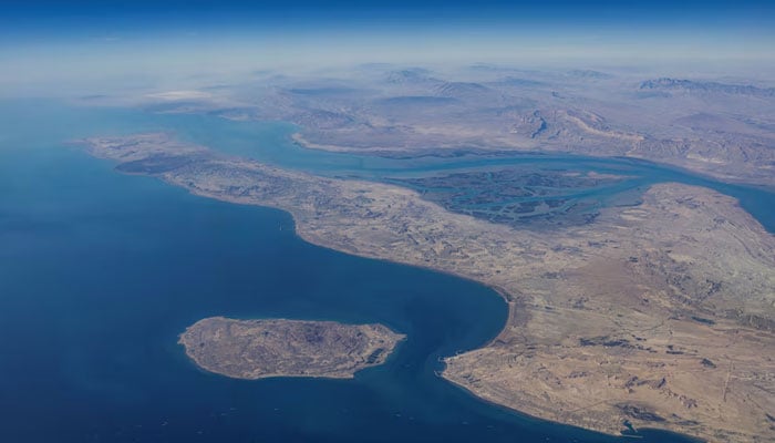 An aerial view of the Iranian shores and the island of Qeshm in the strait of Hormuz, December 10, 2023. — Reuters