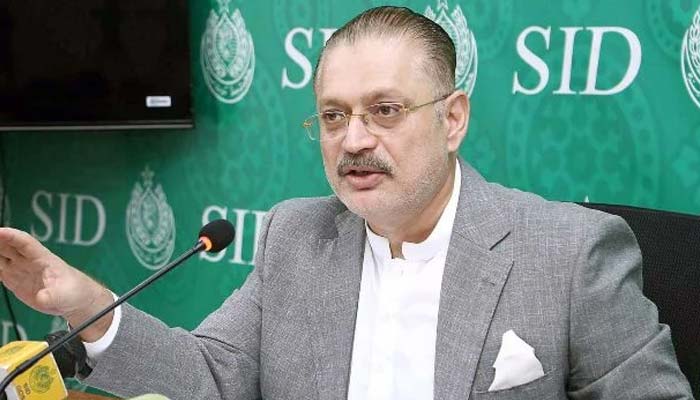 Sindh Senior Minister Sharjeel Inam Memon addresses media persons during a press conference in Karachi. — PPI/File