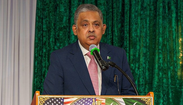 Pakistans Ambassador to the United States Rizwan Saeed Sheikh addresses an event organised by Pakistani American Press Association (PAPA) in Washington. — X/@PakinUSA/File