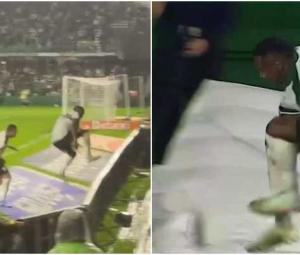 WATCH: Brazilian soccer player falls into tunnel while celebrating goal