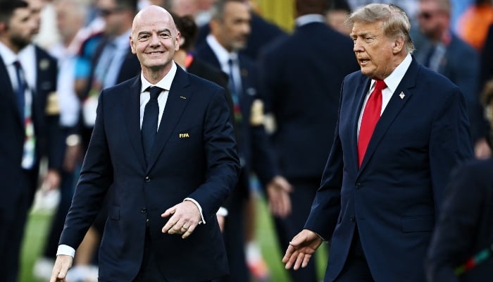 US President Donald Trump and Fifa President Gianni Infantino during the trophy presentation after the Fifa World Cup 2026 Final between Spain and Argentina, New York/New Jersey Stadium, East Rutherford, New Jersey, US, July 19, 2026. — Reuters