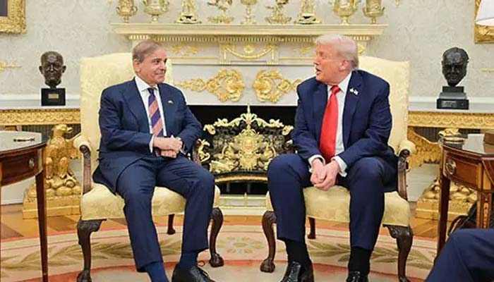 Prime Minister Shehbaz Sharif (left) and US President Donald Trump hold a meeting in the Oval Office of the White House in Washington, DC. — PMO