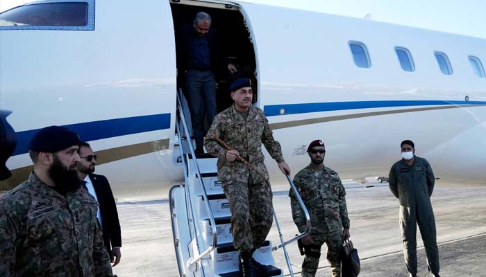 CDF Field Marshal Asim Munir and Interior Minister Mohsin Naqvi arrive in Tehran on April 15, 2026. — ISPR
