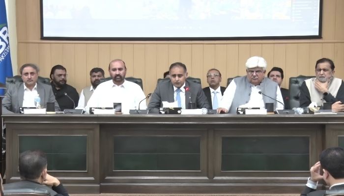 Minister of State for Finance Bilal Azhar Kayani speaks during awareness meeting on Small Shopkeepers Scheme at the FBR Headquarters in Islamabad, August 24, 2026. — Screengrab via video