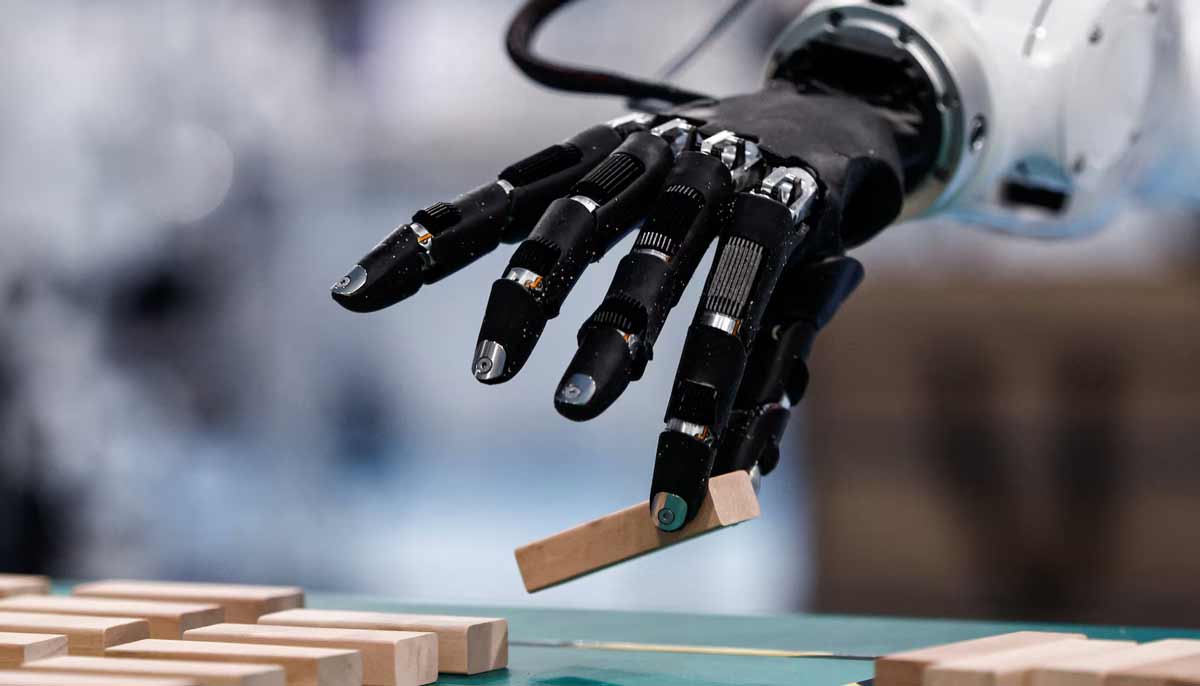 A humanoid robot takes part in a dexterous hand block-building contest during the 2026 World Humanoid Robot Games, at the National Speed Skating Oval, in Beijing, China, on August 23.— Reuters