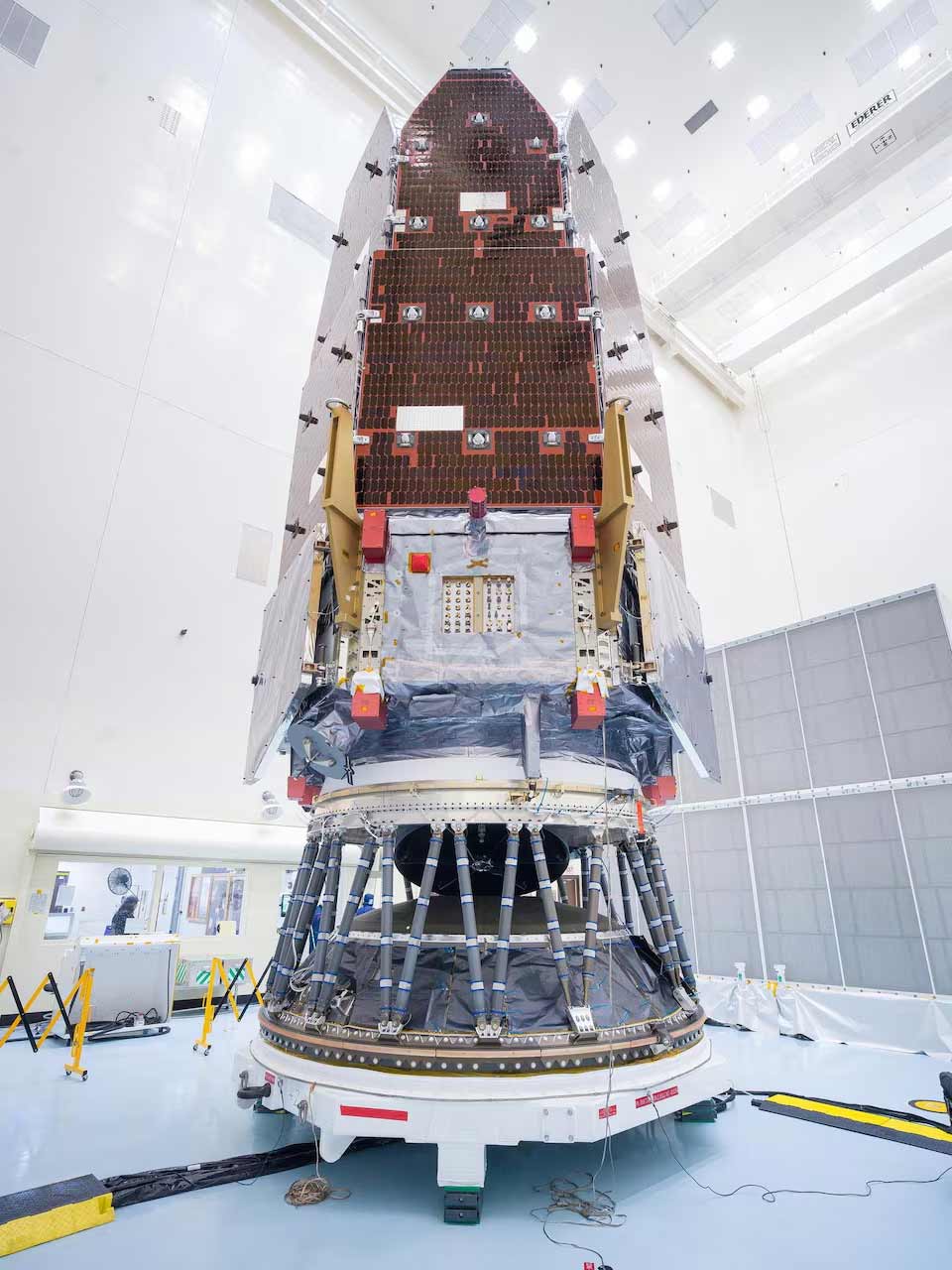 Nasas Nancy Grace Roman Space Telescope stands after engineers and technicians working inside the Payload Hazardous Servicing Facility mated the observatory to its payload adapter and a strut payload attach fitting, a specialised piece of hardware designed for large, heavy loads at Nasas Kennedy Space Center in Cape, Canaveral, Florida, US August 7, 2026. — Reuters