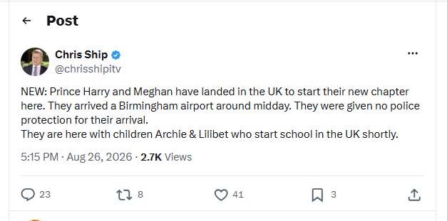 Prince Harry, Meghan Markle arrive in UK to embrace new mission