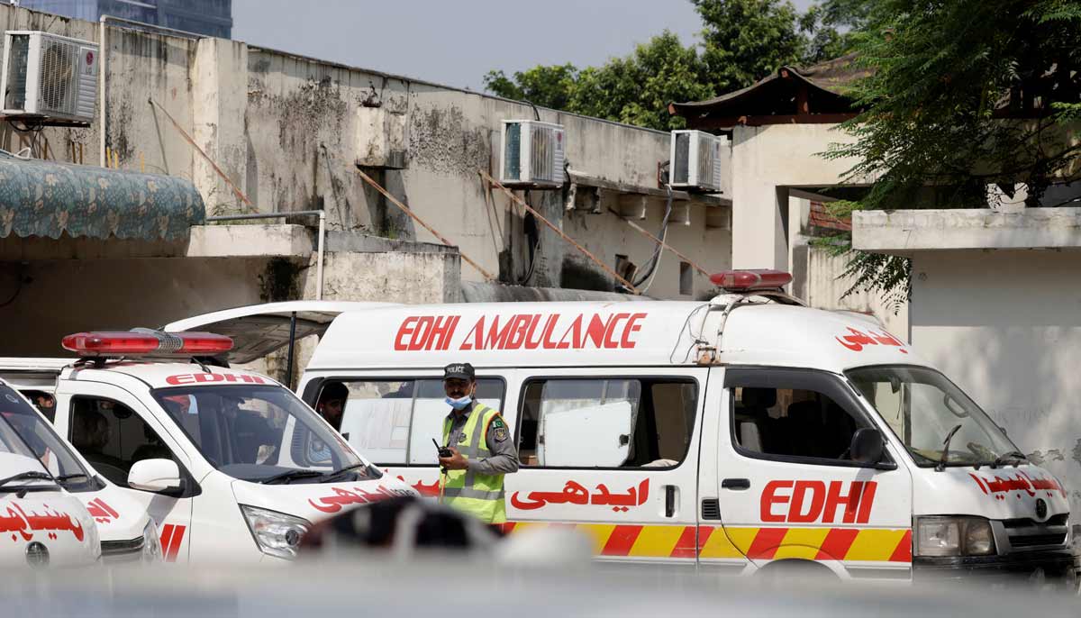 Ambulances are parked outside a mortuary following a deadly fire at the Pakistan Institute of Medical Sciences (PIMS) hospital in Islamabad, Pakistan, August 26, 2026.— Reuters