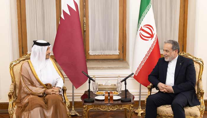 Qatari Prime Minister and Minister of Foreign Affairs, Sheikh Mohammed bin Abdulrahman bin Jassim Al-Thani meets Iranian Foreign Minister Abbas Araghchi.— Reuters