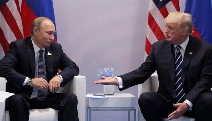 US President Donald Trump meets with Russian President Vladimir Putin during their bilateral meeting at the G20 summit in Hamburg, Germany, on July 7, 2017. — Reuters