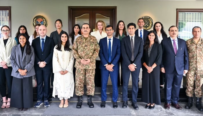 Chief of Defence Forces (CDF) and Chief of Army Staff (COAS) Field Marshal Asim Munir (centre) during a meeting with a delegation of students from Harvard Business School, August 28, 2026. — ISPR