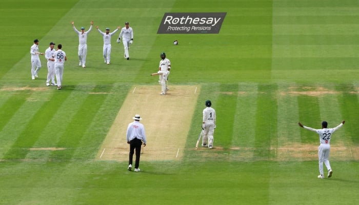 England players appeal successfully for the wicket of Pakistans Abdullah Shafique during second Test at Lords Cricket Ground, London, Britain, August 27, 2026. — Reuters