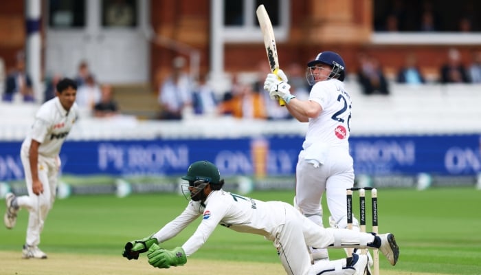 Englands Dan Lawrence in action with Pakistans Muhammad Rizwan during second at Lords Cricket Ground, London, Britain - August 29, 2026. — Reuters