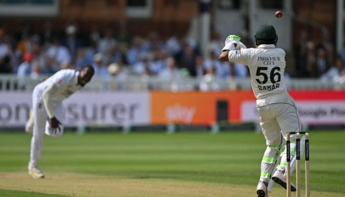 Pakistans Babar Azam is caught out after failing to control a short ball from Englands Jofra Archer on day four of the second test match between England and Pakistan at Lords cricket ground in London on August 30, 2026. — AFP