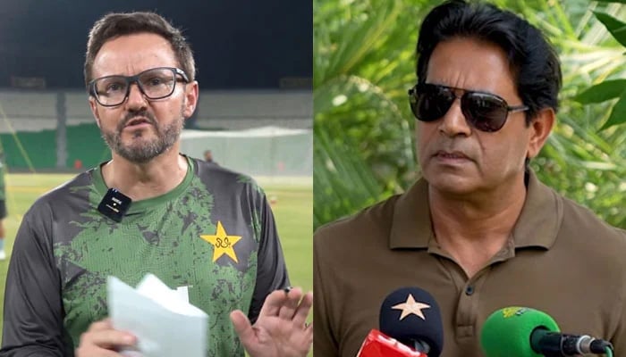 This collage of pictures shows Pakistans white-ball head coach Mike Hesson (left) and Director High-Performance Centre Aqib Javed. — PCB/File