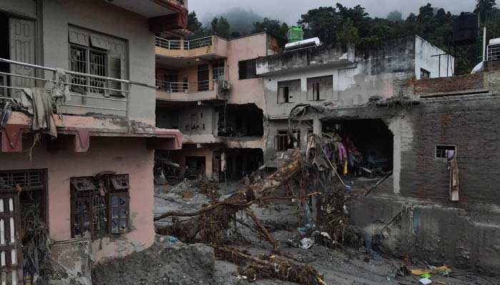 A drone view of an uprooted tree and damaged houses after the deadly flash floods and a mudslide, at Devighat, Nuwakot district, Nepal, August 31, 2026. — Reuters