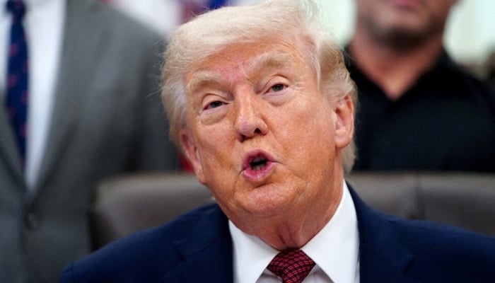 US President Donald Trump speaks about research into mental health treatments in the Oval Office of the White House in Washington, DC, April 18, 2026. — Reuters
