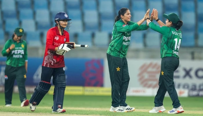 Pakistani players celeberate after taking a wicket during ACC Womens T20 Asia Cup match in Dubai on September 1, 2026. — ACC