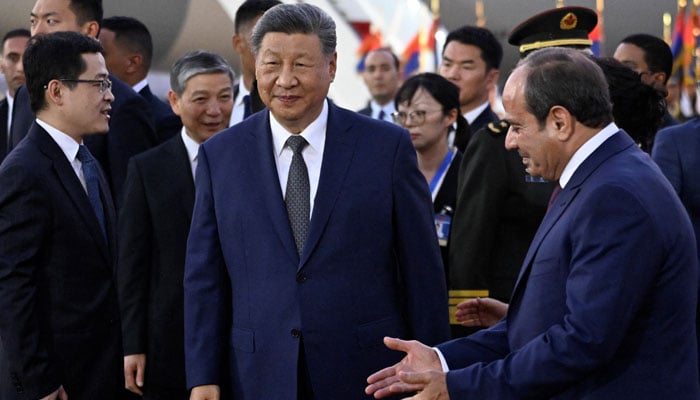 Egypts President Abdel Fattah al-Sisi welcomes his Chinese counterpart Xi Jinping upon his arrival at the Cairo International Airport, Egypt, September 1, 2026. — Reuters