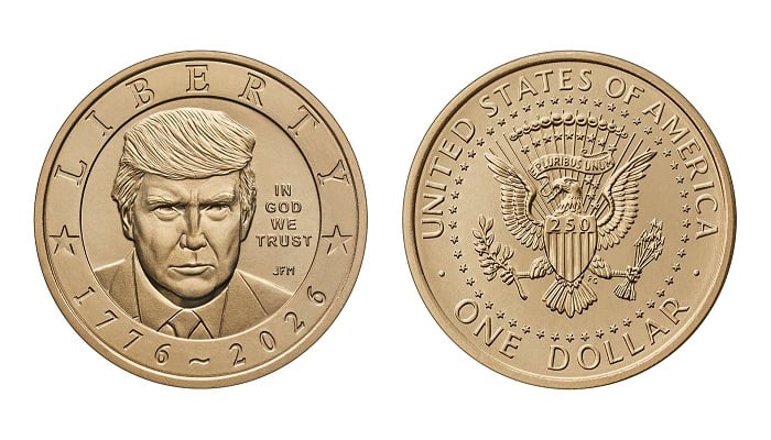 A commemorative $1 gold coin featuring US President Donald Trump, set to be issued by the US Mint to mark the 250th anniversary of American independence. — US Mint vis AFP