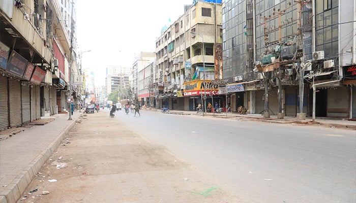 Shops remain closed in Karachis Saddar area amid Jamaat-e-Islamis nationwide strike against petroleum levy and inflation on September 3, 2026. — Facebook/@Khijamaat