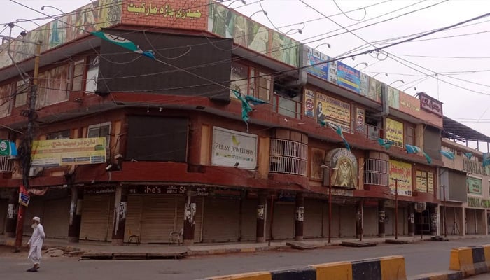 Shops remain closed in Karachis Hyderi Market amid Jamaat-e-Islamis nationwide strike against petroleum levy and inflation on September 3, 2026. — Facebook/@Khijamaat