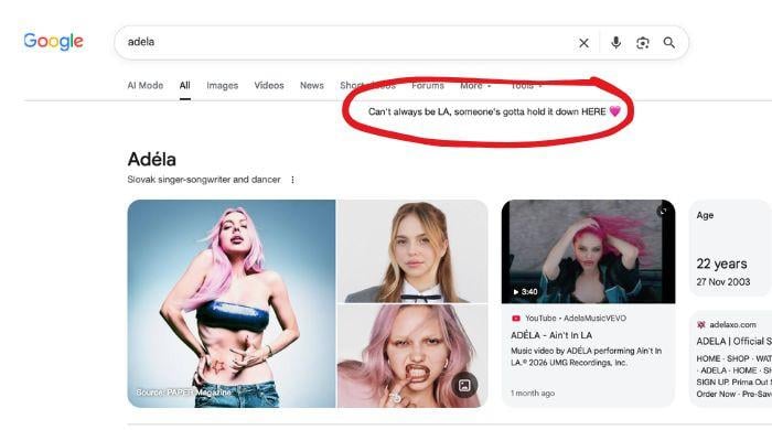 Google honours Adéla's viral hit with ‘can't always be in LA' tribute