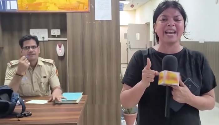 Screengrab shows Indian journalist Shaheen Khan inside the police station. — X