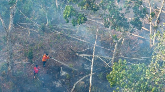 Indonesia conducts water bombing to contain wildfires near future capital