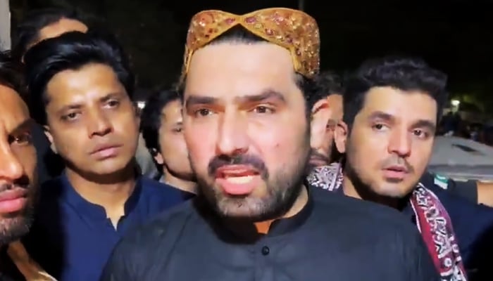 Khyber Pakhtunkhwa Chief Minister Sohail Afridi speaks during an interview while en route to Karachi, on September 6, 2026. — X@PTIofficial