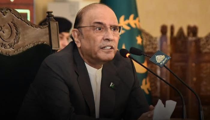 This file photo shows President Asif Ali Zardari addressing an event. — Facebook/@Bilawalhouse