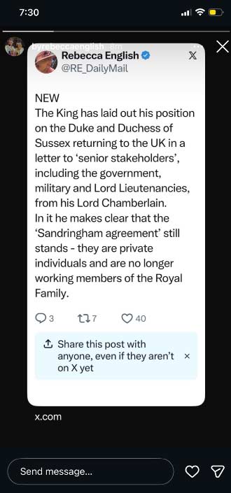 King Charles breaks silence on Sandringham agreement in strong message to Harry