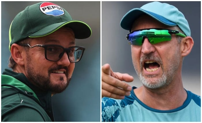 This collage shows Pakistan head coach Mike Hesson (left) and former red-ball head coach Jason Gillespie. — AFP/ICC/File