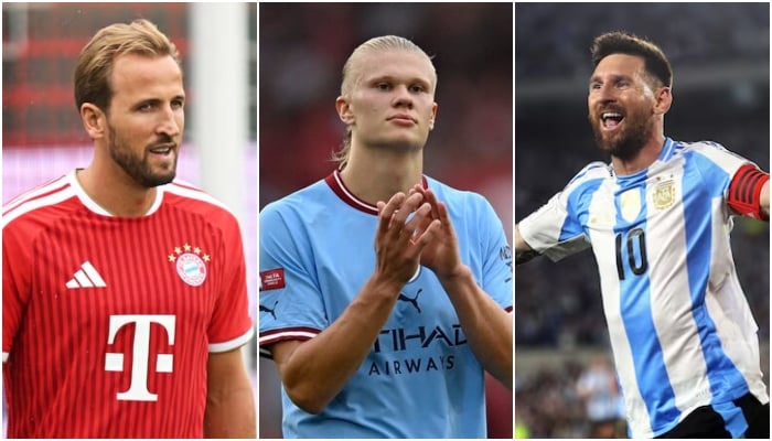 (From Left to Right) This collage shows Bayern Munich star Harry Kane, Manchester Citys Erling Haalnad and Aregentian legend Lionel Messi. — Reuters/File