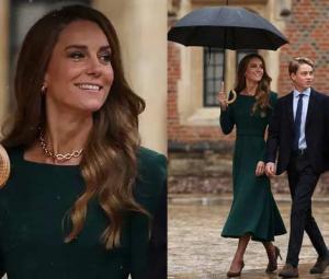 Princess Kate glows in Emerald Green as rain elevates her elegance