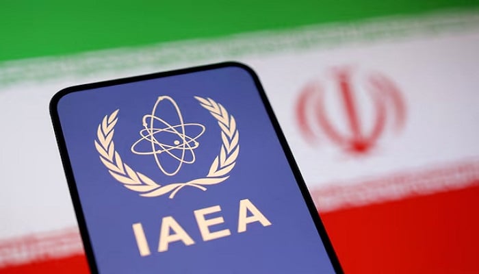 This illustration, taken on June 16, 2025, shows the International Atomic Energy Agency (IAEA) logo and the Iranian flag. — Reuters