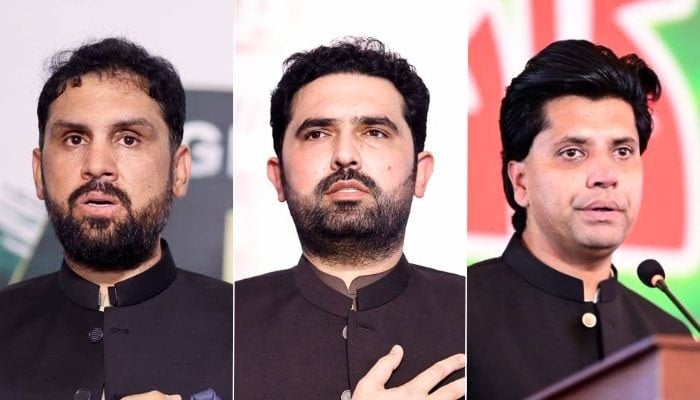 (From left to right) This collage of pictures shows Meena Khan Afridi, Khyber Pakhtunkhwa (KP) Chief Minister Sohail Afridi and provincial Information Minister Shafi Jan. — Facebook/ImMuhammadSohailAfridi/File