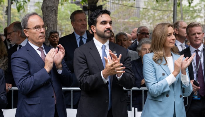 Bill Hochul, Mayor Zohran Mamdani and New Jersey Gov Mikie Sherrill attend the 9/11 25th Anniversary Commemoration Ceremony on Friday, Sept 11, 2026 in Manhattan, New York. — Reuters