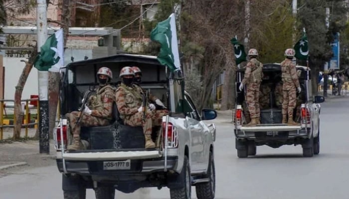 Security personnel patrol on a street in Quetta. — AFP/File