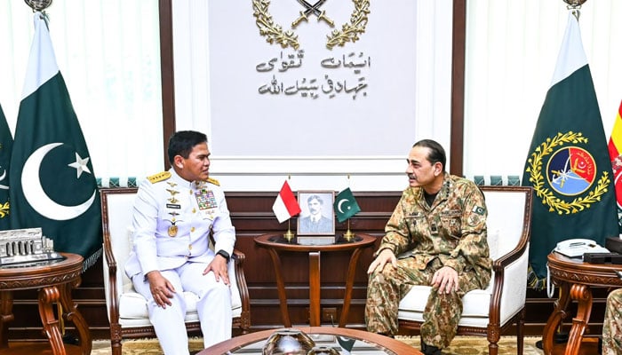Indonesias Naval chief Admiral Dr Muhammad Ali meets Chief of Defence Forces and Chief of Army Staff Field Marshal Asim Munir at General Headquarters in Rawalpindi on September 14, 2026. — ISPR