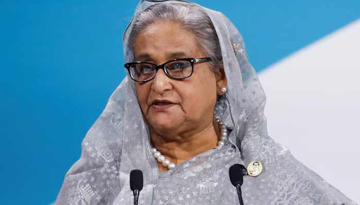 Bangladeshs Prime Minister Sheikh Hasina speaks during a plenary session at the start of the Paris Peace Forum, in Paris, France, November 11, 2021.— Reuters