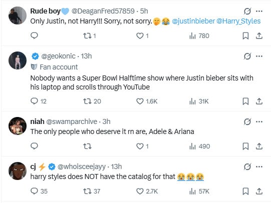 Justin Bieber, Harry Styles to headline Super Bowl 2027? Fans pick sides