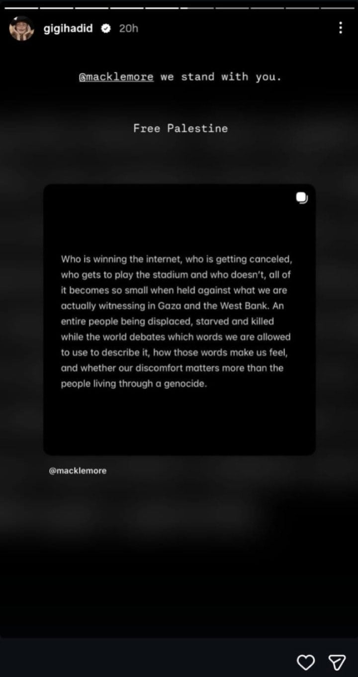 Gigi Hadid backs Macklemore after Ed Sheeran’s statement