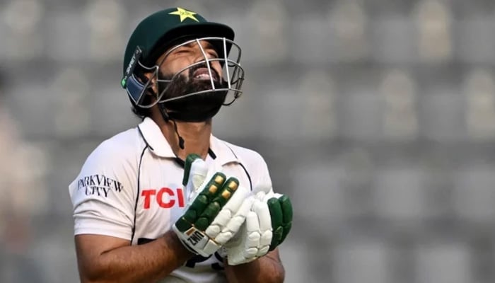 Mohammad Rizwan celebrates after scoring a half-century during a Test match between Pakistan and Bangladesh. — AFP/File