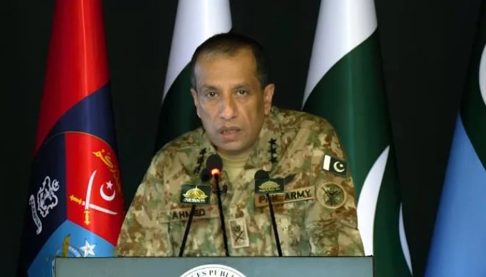 Inter-Services Public Relations (ISPR) Director General Lt Gen Ahmed Sharif Chaudhry addresses a press conference on July 31, 2026. — Screengrab via YouTube/Geo News
